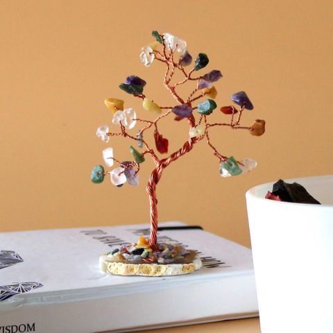 Multi Stones on Natural Agate Base Gemstone Tree  (35 stones)