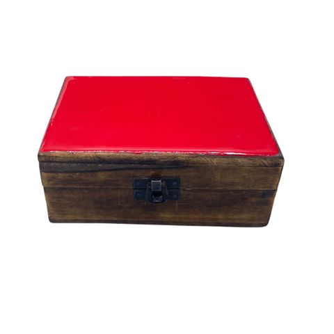 Red Medium Ceramic Glazed Wood Box