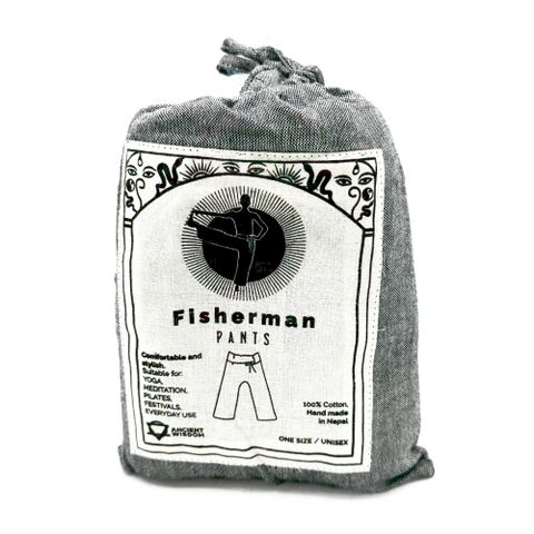 Thai Fisherman Mandala Mantra on Grey Yoga and Festival Pants