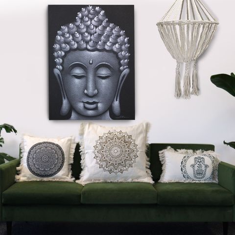 Green Hamsa Mandala Cushion Cover