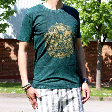 Hamsa Green Stone Washed T-Shirt Medium