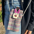 Bunny Striped Phone Bag | Handmade Cotton Crossbody | Pink