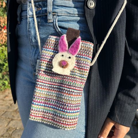 Bunny Phone Holder Bag Stripes Pink