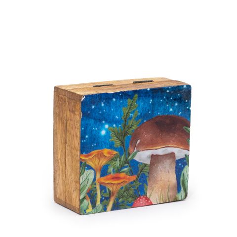 Teal  Mushroom Enamelled Square Box Small