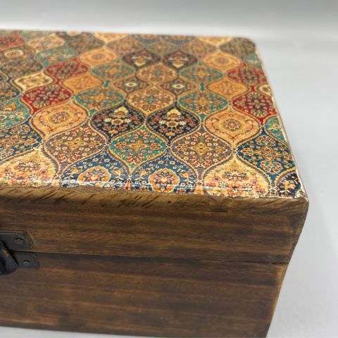 Traditional Pattern Large Ceramic Glazed Wood Box