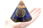 Lapis Flower of Life Orgonite Cone Suspended Quartz |  90 mm