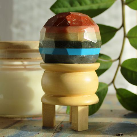 Seven Chakra Gemstone Faceted Healing Ball & Stand