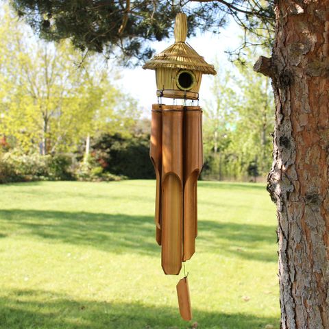 Round Seagrass Bird Box with Chimes