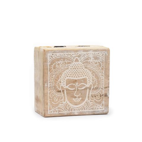 Buddha Face Whitewash Small Square Box