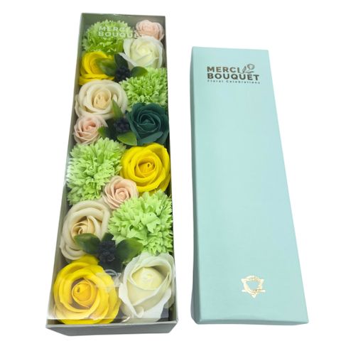 Spring Celebrations Yellow & Greens Soap Flowers Long Gift Box