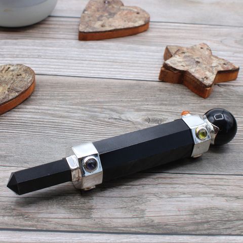 Black Agate Hexagonal Crystal Healing Wand - 12cm