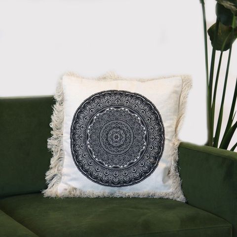 Black Traditional Mandala  Cushion Cover