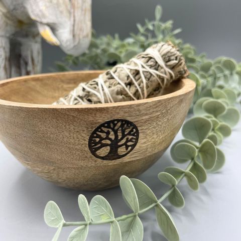 Tree of Life Wooden Smudge and Ritual Offerings Bowl 13x7cm