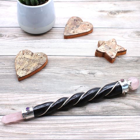 Silver Rose Quartz Sphere Twisted Healing Wand