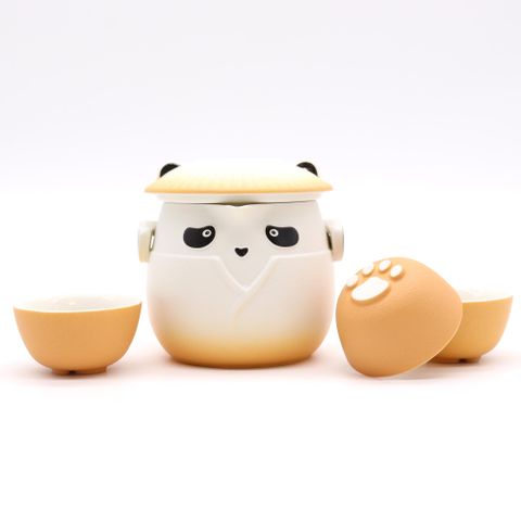 Orange Panda Teapot Set & Three Cups