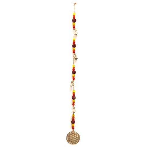 Brass Flower of Life with Rudraksha Beads String Bells Indian Chimes