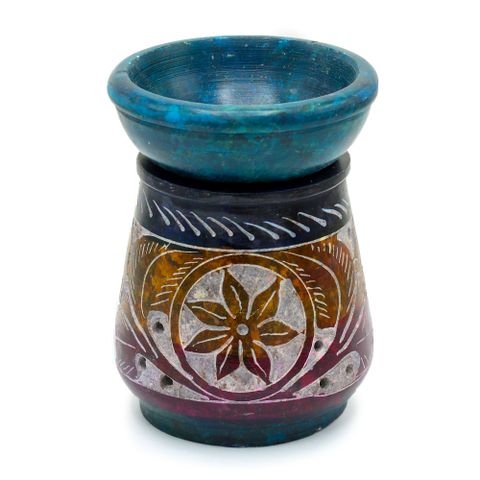 Flower Small Coloured Soapstone Oil Burner