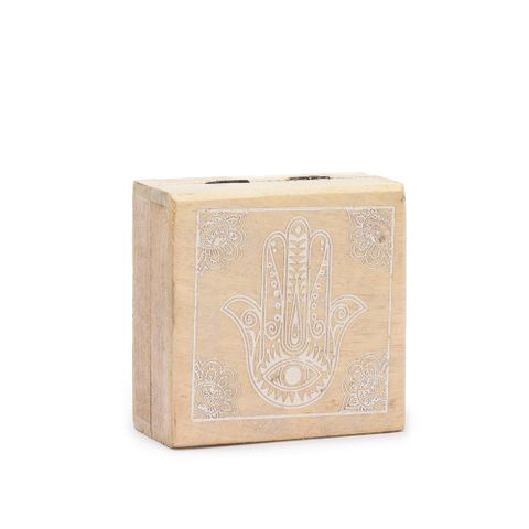 Hamsa Whitewash Small Square Box