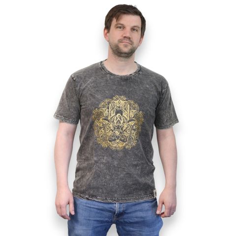 Hamsa Dark Grey Stone Washed T-Shirt Small
