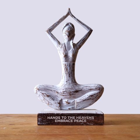 "Hands to the Heavens Embrace Peace" Wooden Yoga Lady