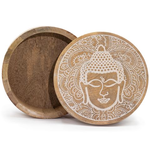 Buddha Face Whitewash Big Round Box