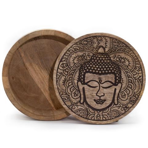 Buddha Face Black Engraved Big Round Box