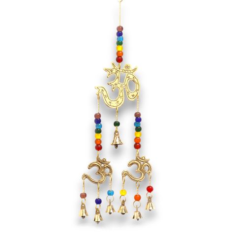 7 Bells Brass Om with Chakra Beads Indian Chimes