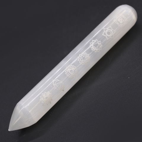 7 Chakra Selenite Wand  (Point one End)