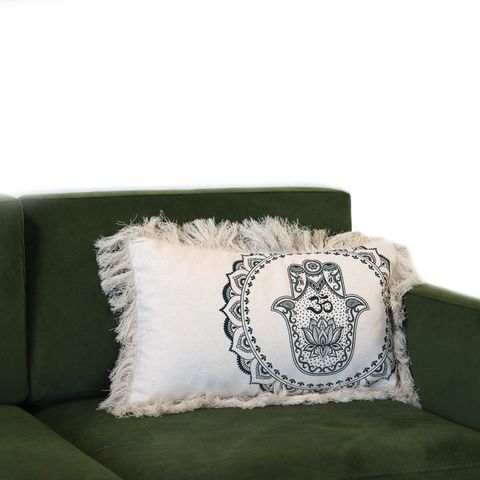 Green Hamsa Mandala Cushion Cover