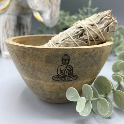 Buddha Wooden Smudge and Ritual Offerings Bowl  - 11x7cm