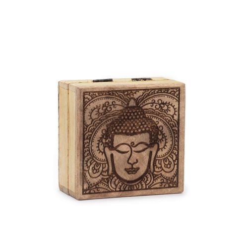 Buddha Face Black Engraved Small Square Box
