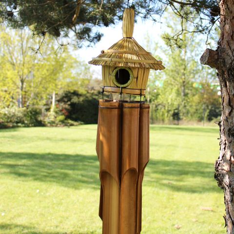 Round Seagrass Bird Box with Chimes