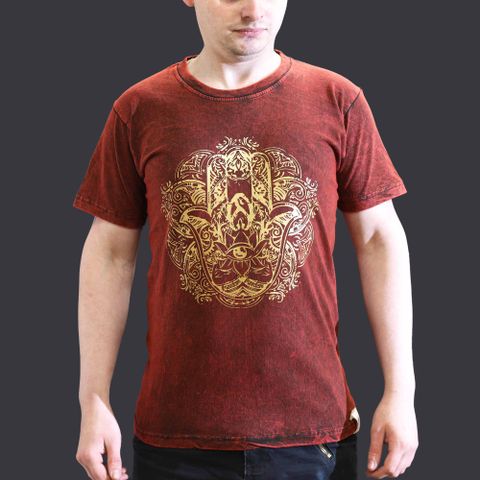 Hamsa Maroon  Stone Washed T-Shirt Small