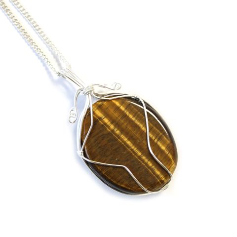 Tiger Eye Swirl Wrapped Gemstone Necklace