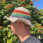 Rainbow Hand-Knitted Hemp & Cotton Boho Festival Hat