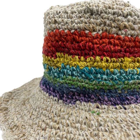 Rainbow Hand-Knitted Hemp & Cotton Boho Festival Hat
