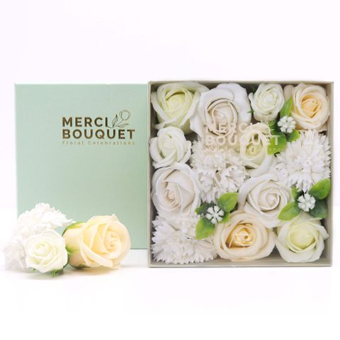 Wedding Blessings  White & Ivory Soap Flower Square Box