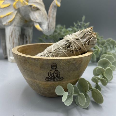 Buddha Wooden Smudge and Ritual Offerings Bowl  - 11x7cm