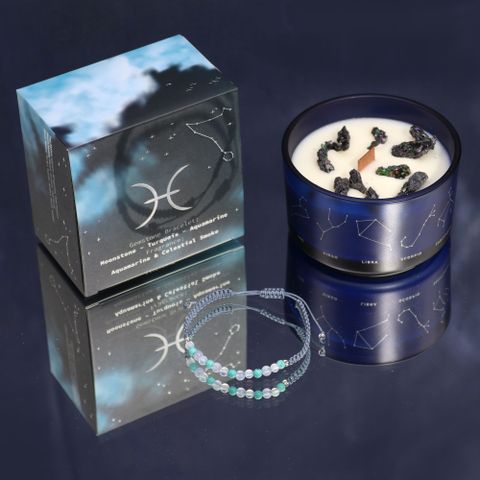Pisces Zodiac Crystal Candle with Gemstone Bracelet