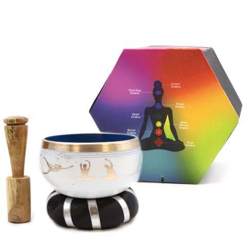 Yoga Moves  White/Blue  Singing Bowl Set