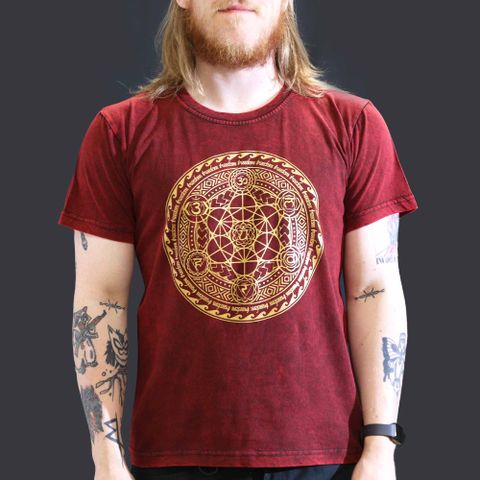 Chakra Maroon Large Stone Washed T-Shirt  Large