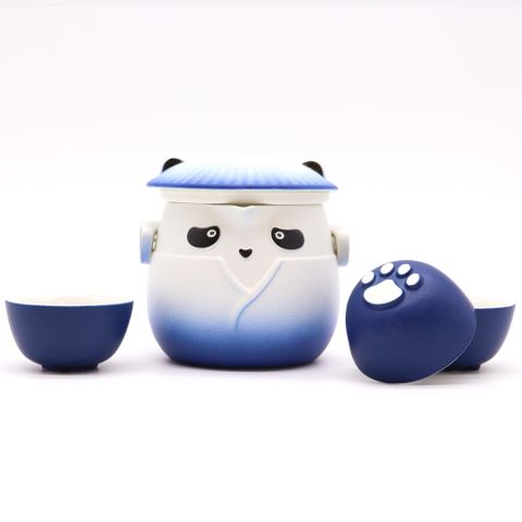 Sky Blue Panda Teapot Set & Three Cups