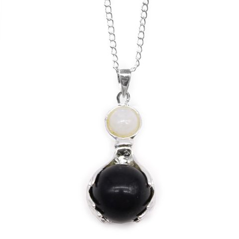 Black Agate Gemstone Healing Hands Pendant