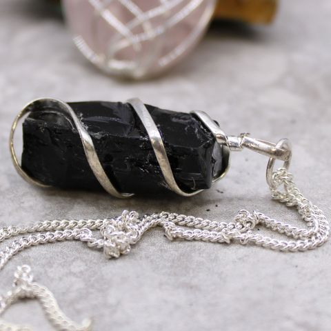 Rough Black Onyx Cascade Wrapped Gemstone Necklace