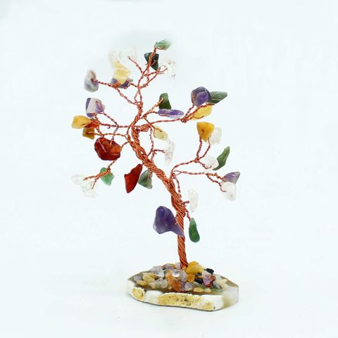 Multi Stones on Natural Agate Base Gemstone Tree  (35 stones)