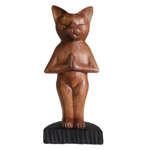 Standing Hand Carved Yoga Cat