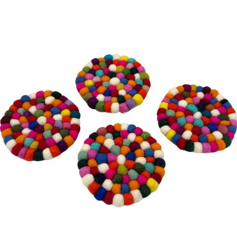 Multi Colour Felt Ball Round Coasters  (set of 4)