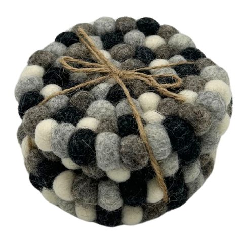 Multi Grey Felt Ball Round Coasters (set of 4)