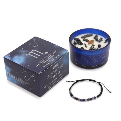 Scorpio Zodiac Crystal Candle with Gemstone Bracelet