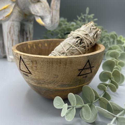 Four Elements Wooden Smudge and Ritual Offerings Bowl 11x7cm